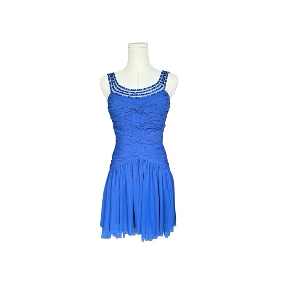 NEW BCBGMAXAZRIA BLUE SAPPHIRE BEADED TULLE DRESS BXZ6L078/M805A SIZE XS - Picture 1 of 8